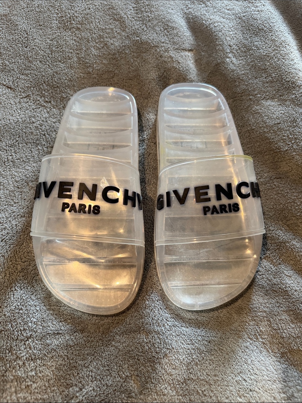 Givenchy Clear Transparent Slides Sandals with Black Logo